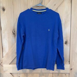 POLO Blue Long Sleeve Waffle Knit Shirt